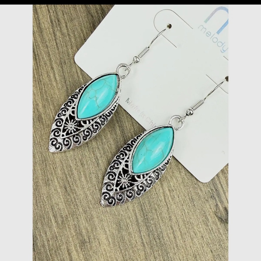 Turquoise and Silver Dangle Earrings‎